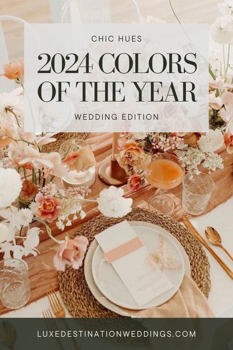 The highly anticipated Pantone color of the year has been revealed, and it’s clear – Peach Fuzz triumphs over all other hues. The 2024 feature is a gentle peach tone that radiates warmth and elegance, which makes it an ideal wedding shade for your tropical nuptials. #2024WeddingTrends #2024WeddingColors #DestinationWeddingIdeas #2024Wedding #PeachFuzzWedding #PeachandBlueWedding #WeddingInspiration Luxury Wedding Color Schemes, Peach Fuzz Pantone 2024 Wedding, Peach Fuzz Wedding Theme, 2024 Pantone Color Of The Year, 2024 Colors Of The Year, Wedding Color Schemes 2024, Peach Fuzz Wedding, 2024 Wedding Trends Color Schemes, 2024 Color Of The Year