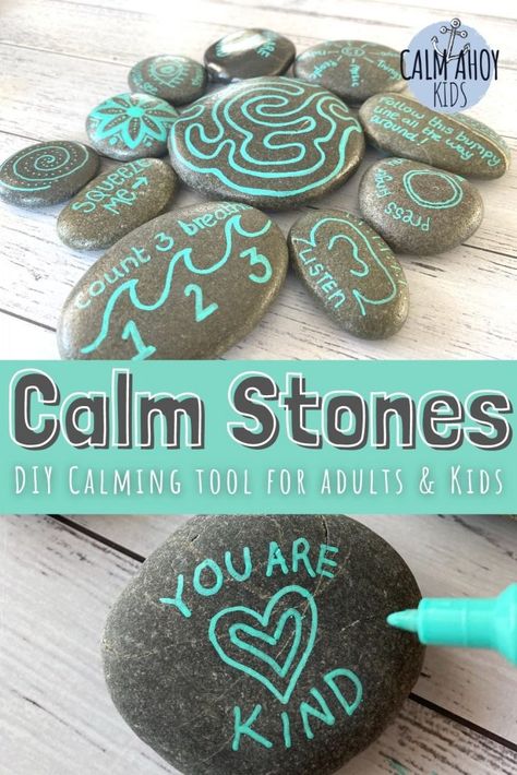 DIY Calming Tool for Kids {Calm Stones} - Calm Ahoy Kids Diy Calming Tools, Fidget Tools For Adults, Calm Down Room Ideas, Diy Calm Down Kit, Mindful Crafts For Adults, Diy Calm Down Corner, Calm Space For Kids, Diy Calming Corner At Home, Calming Activities For Adults