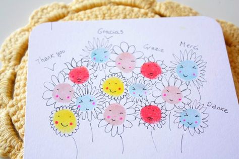 Fingerprint Card Fingerprint Flowers, Fingerprint Cards, Thumbprint Art, Fingerprint Crafts, Fingerprint Art, Girl Scout Daisy, Thumb Print, Cute Mothers Day Gifts, Print Cards