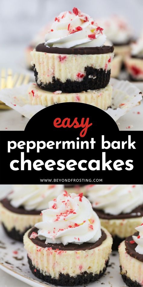 Cheesecake Types, Christmas Deserts Ideas, Oreo Mini Cheesecake, Chrismast Dessert, Winter Themed Desserts, Dessert Potluck, Baker Board, Peppermint Bark Cheesecake, Cheesecake Oreo