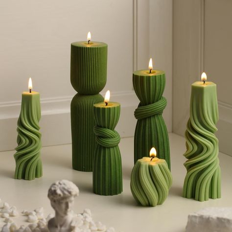 Amazon.com: Threlaco 6 Pcs Small Pillar Candles Aesthetic Candle Modern Ribbed Candles Set Cute Soy Wax Scented Ribbed Candle Twirl Geometric Decorative Candles for Home Decor for Living Room Bathroom(Green) : Home & Kitchen Ribbed Candles, Scented Candles Decor, Pillar Candle Decor, Bathroom Green, Candle Modern, Aesthetic Candle, Candles Aesthetic, Purple Bathrooms, Home Decor For Living Room