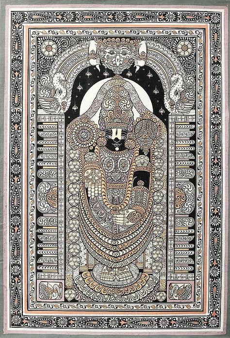 Tirupati Balaji Mandala Art, Tirupati Balaji Drawing, Lord Krishna Mandala Art, Pattachitra Art, Lord Venkateshwara, Indian Traditional Paintings, Kerala Mural Painting, Kalamkari Painting, Mandala Art Therapy