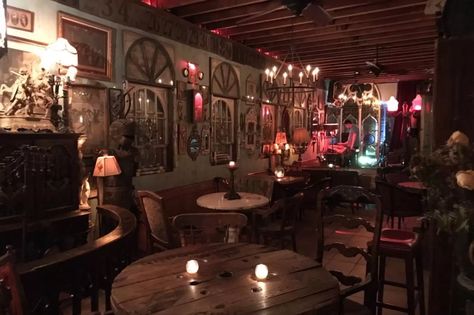 Spooky Bar, Halloween Bars, Nyc Halloween, Macabre Decor, Halloween Bar, Nyc Bars, Creepy Decor, Happy Hour Drinks, Brown House