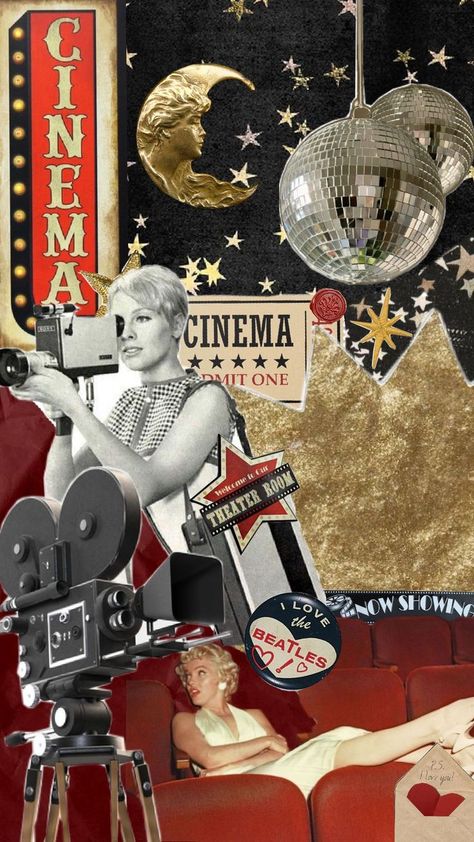 cinema collage core Old Movie Star Aesthetic, Movie Music Aesthetic, Retro Cinema Aesthetic, Retro Movie Theater Aesthetic, Actor Aesthetic Wallpaper, Cinema Scrapbook, Cinema Aesthetic Wallpaper, Vintage Cinema Aesthetic, Storyboard Aesthetic