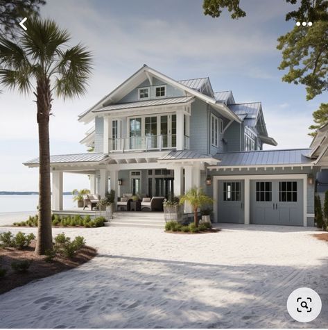 Exterior Coastal Paint Colors For House, Coastal Chic House Exterior, Coastal Modern Exterior Homes, Gray Beach House Exterior, Summer Beach House Exterior, Beach House In Florida, Beach Home Exterior Colors, Bloxburg Beach House Exterior, House Exterior Coastal