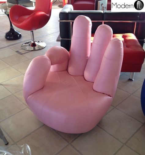 PINK OK SWIVEL HAND SHAPED CHAIR, FUNKY HAND FINGER SWIVEL CHAIR, FUNKY CHAIR Hand Chair Decor, Hand Chair Furniture, Funky Chairs Unique, Funky Accent Chair, Crazy House Decor, Pink Chair Bedroom, Funky Decor Bedroom, Funky Room Decor Diy, Funky Diy Decor