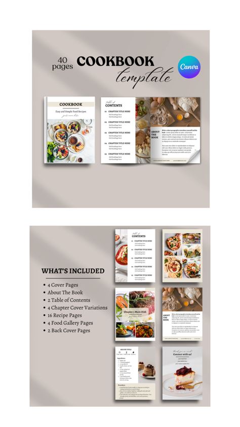 Recipe Book Templates, Cookbook Template, Recipe Template, Book Template, Page Template, Recipe Book, Meal Planning, Easy Meals, Etsy Shop