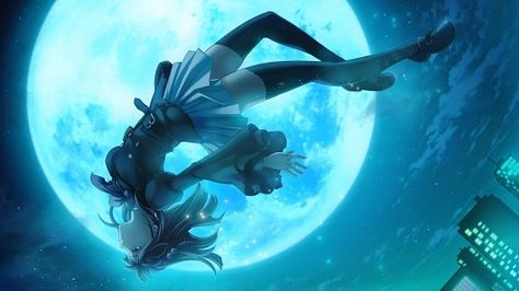 Ange Ushiromiya from Umineko no Naku Koro ni. Floating, Moon, Anime, Blue