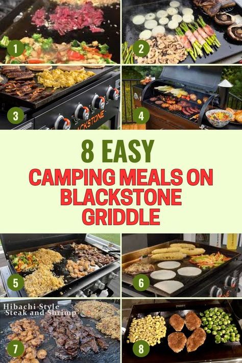 Camping With Blackstone, Easy Blackstone Griddle Recipes Camping, Camping Meals On Blackstone Grill, Camping Dinners On Blackstone, Camping Food Blackstone, Camping Griddle Recipes, Blackstone Camping Meals Dinner, Black Stone Camping Recipes, Biscuits On The Blackstone