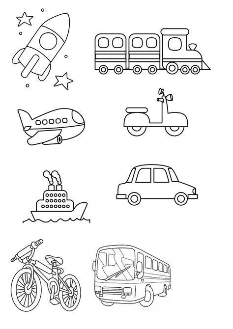 Transportation Theme Preschool, Transportation Activities, Transportation Crafts, Transportation Preschool, Preschool Coloring Pages, School Images, Transportation Theme, Easy Drawings For Kids, Art Drawings For Kids