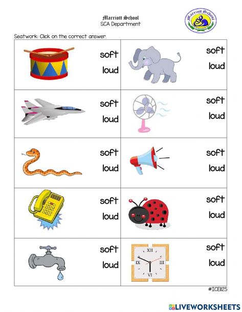 Soft Sound And Loud Sound Worksheet, Loud And Quiet Activities For Preschool, Soft And Loud Sounds Kindergarten, Loud And Soft Sounds Activities, Soft And Loud Sounds Worksheets, Sounds Worksheets Kindergarten, Personal Pronoun, Sounds Worksheet, Loud Soft