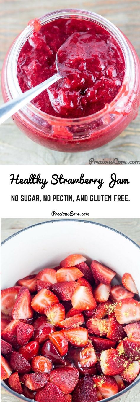 Strawberry Jam With Maple Syrup, How To Make Healthy Jam, Vegan Strawberry Jam, Healthy Jam Recipes, Strawberry Jam Healthy, Strawberry Jam With Honey, Healthy Jelly Recipes, Healthy Strawberry Jam Recipe, Strawberry Recipes Healthy