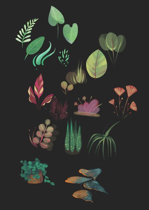 ArtStation - Forest World - Plants Concept, Sofia Dissegna Forest Plants Illustration, Forest Plants Drawing, Plants Concept Art, Foliage Concept Art, Forest Foliage, Magical Plants Art, Fantasy Plants, Plant Vector, Forest Plants