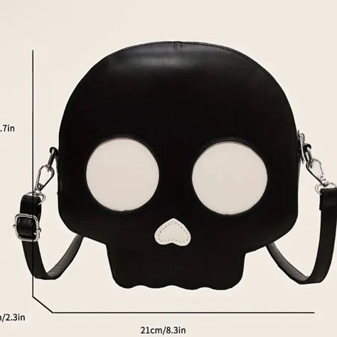 Nwot Black Skull Crossbody Cartoon Backpack, Faux Leather Purse, Faux Leather Handbag, Novelty Bags, Estilo Punk, Skull Head, Style Punk, Black Skulls, Halloween Festival