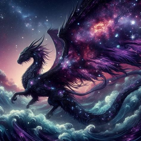 Cosmic Dragon Fantasy Art, Night Dragon Art, Cosmic Dragon Art, Purple Dragon Aesthetic, Void Dragon, Pretty Dragon, Cool Dragon Pictures, Purple Dragons, Galaxy Dragon