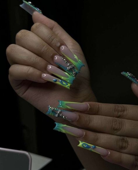 Green Acrylic Nails, Acrylic Toe Nails, Hard Nails, Colored Acrylic Nails, French Tip Acrylic Nails, Glow Nails, Long Acrylic Nails Coffin, Exotic Nails, Unique Acrylic Nails