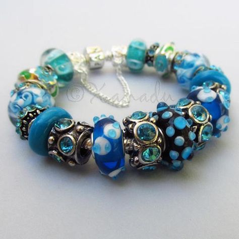 Authentic Pandora Bracelet With European Style Turquoise Claw Bracelet, Pandora Gift, Trollbeads Bracelet, Vintage Jewelry Repurposed, Pandora Beads, Clasp Bracelet, Pandora Bracelet Charms, Murano Glass Beads, Bracelet Chain