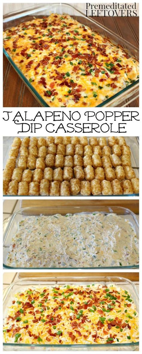 Jalapeno Popper Casserole Recipe - This easy and tasty Jalapeno Popper Tater Tot Casserole is made with jalapeno peppers, cream cheese, tater tots, cheese, and bacon. Spicy Potluck Dishes, Yummy Side Dishes Parties, Easy Work Potluck Dishes, Hearty Appetizers Easy, Unique Potluck Dishes, Tailgate Side Dishes, Easy Pot Luck Dishes For Work, Pot Luck Side Dishes, Unique Appetizer Ideas