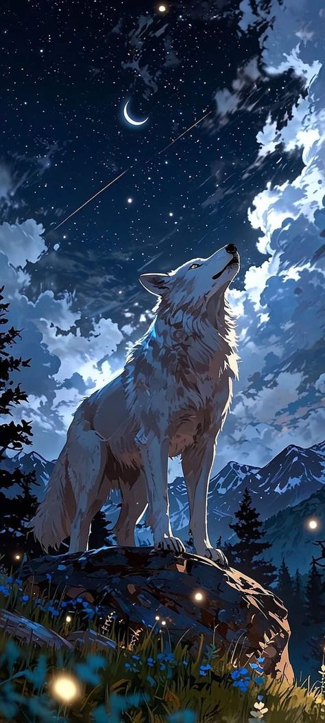 Mystical Wolf, Scene Wallpaper, Wolf Painting, Fantasy Wolf, Wolf Spirit Animal, Wolf Wallpaper, Wolf Pictures, Galaxy Painting, Anime Wolf