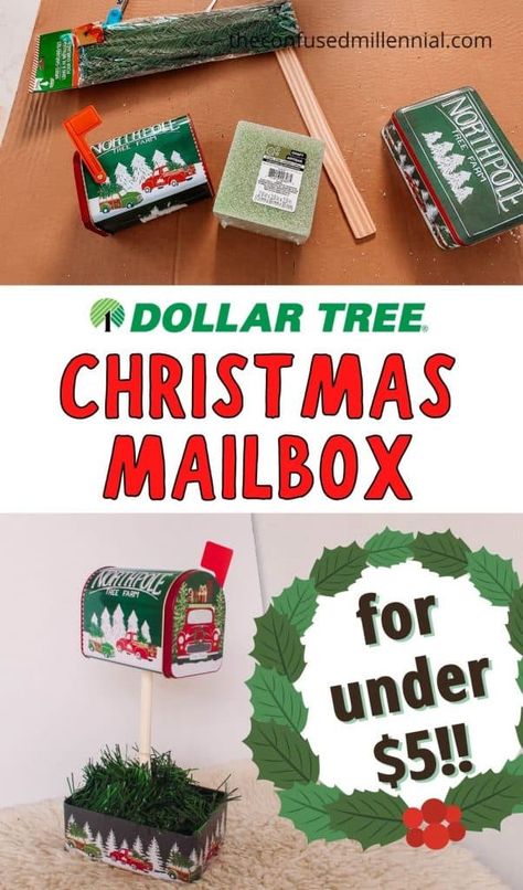 Christmas Mail Box Diy, Dollar Tree Mailbox Diy, Dollar Tree Christmas Mailbox Diy, Diy Christmas Mailbox Ideas, Diy Santa Mailbox Ideas, Santa Mailbox Ideas Diy, Diy Mail Holder, Christmas Mailbox Decorations Diy, Kids Mailbox