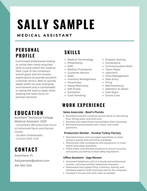 resume template medical assistant Good Resume Examples Job Interviews, Skills Resume Examples, Resume Examples For Jobs, Skills For Resume, Massage Therapy Career, Resume Format Examples, Medical Assistant Resume, Lost For Words, Resume Professional