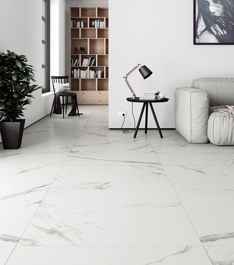 Marble Porcelain Tile, Carrara Marble Tile, White Marble Tiles, Lvt Flooring, Polished Porcelain Tiles, Flooring Store, Large Format Tile, Italian Marble, Marble Floor