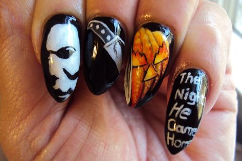 Michael Myers Nails, Scary Halloween Nails Design, Horror Nails, Nails Short Acrylic, Nails Acrylic Short, Nails Holiday, Lips Nails, Modern Nails, Nails Easy