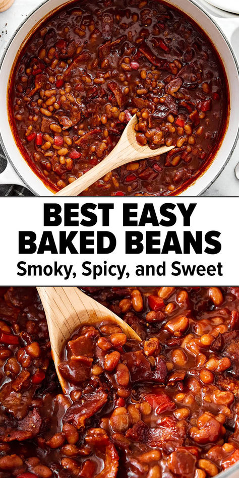 Best baked beans recipe with bacon. Bacon Baked Beans, Kidney Bean Side Dish, Healthy Baked Beans Recipe, Sweet And Spicy Baked Beans, Spicy Beans, Canned Baked Beans Recipe, Baked Bean Recipe, Best Baked Beans Recipe, Spicy Beans Recipe