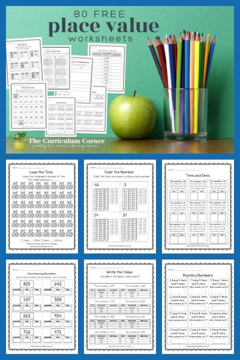 These place value worksheets will give your students practice with one, tens, hundreds and thousands. Free practice pages for 1st - 3rd grade classrooms from The Curriculum Corner. Free Place Value Worksheets, Teaching Place Values, Place Value Worksheets, Hundreds And Thousands, Algebra Activities, Base Ten Blocks, Teacher Freebies, Math Graphic Organizers, Math Centers Middle School