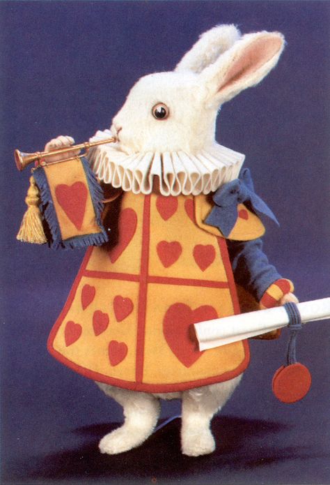 "The White Rabbit of the Queen's Court" from Alice in Wonderland, by R. John Wright, 13" The White Rabbit, White Rabbits, Mahō Shōjo, Alice In Wonderland Party, Mad Hatter Tea, Hand Painted Leather, Wonderland Party, Adventures In Wonderland, Painting Leather