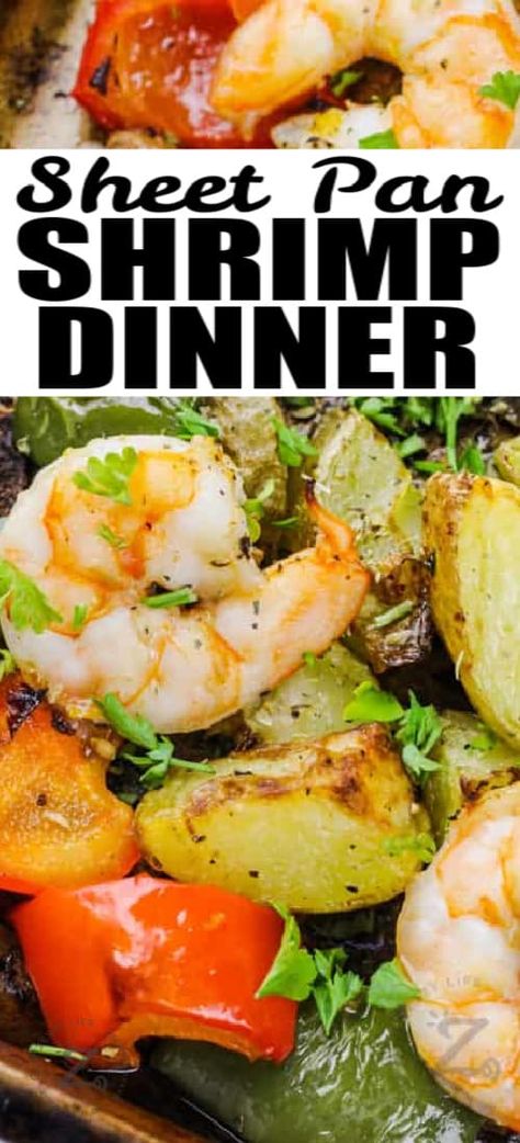 Oven Roasted Shrimp, Oven Baked Shrimp, Baked Shrimp Recipes, Boil Potatoes, Sheet Pan Shrimp, Pan Shrimp, Potatoes Easy, Shrimp And Vegetables, Sheet Pan Suppers