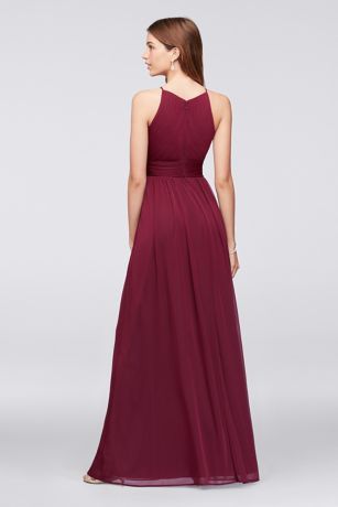 Micro-Pleated Mesh Halter Dress | David's Bridal Bridesmaid Dress Burgundy, High Neck Bridesmaid Dresses, Bridesmaid Gown Chiffon, Mesh Bridesmaids Dress, Stunning Bridesmaid Dresses, Halter Bridesmaid Dress, Party Frocks, Bridesmaid Dressing Gowns, Bridesmaid Dress Styles