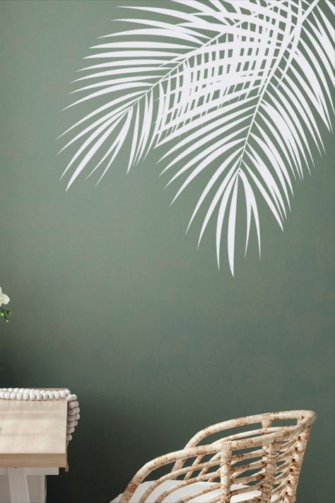 This vinyl wall decal has no clear or colored background. Transfer tape is used to transfer the design to the wall and then removed, leaving only the design on the wall. It is easily removed without damaging interior walls, but it is not reusable. Small Room Paint, Small Bathroom Wallpaper, White Wall Bedroom, Palm Tree Wall Art, Tropical Painting, Tree Mural, Wall Texture Design, Bedroom Wall Designs, Diy Wall Art Decor