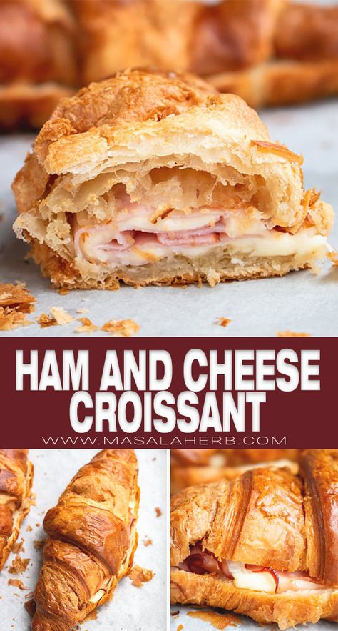 Cheese Croissant Recipe, Sandwich Croissant, Croissant Nutella, Crossiant Recipes, Diy Sandwich, Crossant Recipes, Croissant Breakfast Sandwich, Super Easy Breakfast, Baked Sandwiches