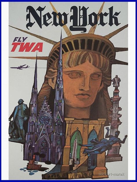 Vintage Airline Posters, Howard Hughes, New York Poster, The Statue Of Liberty, Vintage Airlines, Images Vintage, A4 Poster, Vintage New York, Advertising Poster