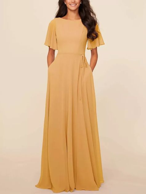 Bridesmaid Dresses A Line, Gown With Pockets, Trending Colors, Dresses A Line, Formal Evening Gown, Modest Bridesmaid Dresses, Bateau Neck, Bateau Neckline, Less Is More