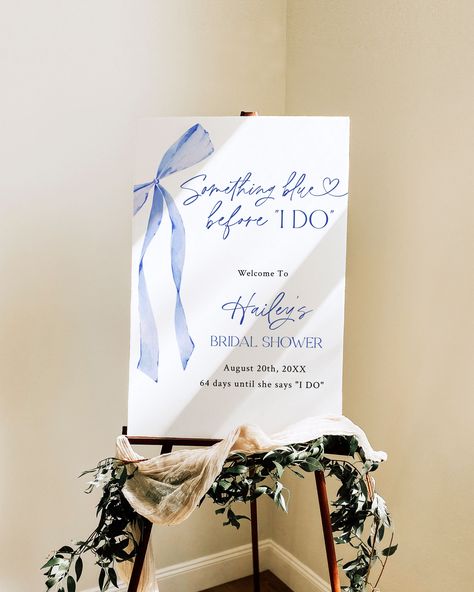 Something Blue Before I DO Bridal Shower Welcome Sign, Editable Blue Bow Bridal Shower, Bridal Welcome Signs, Wedding Shower Decorations, LB - Etsy Navy And White Bridal Shower Ideas, Powder Blue Bridal Shower Ideas, Bridal Shower Theme Unique, Blue Boho Bridal Shower Ideas, Something Blue Themed Party, Dusty Blue Wedding Sign, Blue And Gold Bridal Shower Ideas, Cute Bridal Shower Ideas Themed Parties, Blue Bow Bridal Shower Theme