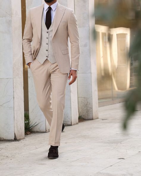 Helston Street ✨ This men’s cream three-piece suit offers exceptional versatility with a reversible waistcoat, allowing for two distinct looks in one elegant ensemble. Crafted from a high-quality wool blend, the suit features a tailored fit that enhances the wearer’s silhouette. The single-breasted jacket and matching trousers complement the innovative waistcoat, which can be worn on either side to effortlessly switch between a classic and a contemporary style. Ideal for weddings, business e... Cream Suit, Three Piece Suit, Single Breasted Jacket, Three Piece, This Man, Single Breasted, Contemporary Style, Wool Blend, Trousers