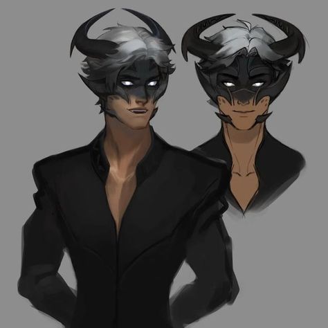 Mammon Character Design, Cute Demon Character Design, Horned Character Design Male, Humanoid Creature Design Male, Cambion Art Dnd, Green Tiefling Male, Teifling Male Character Art, Demon Design Character Concept, Half Dragon Half Human Male