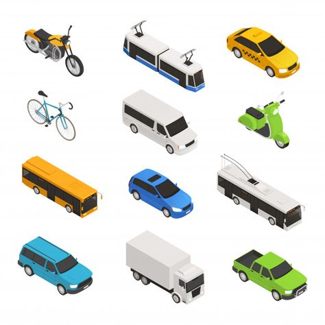 City transport isometric icon set with d... | Free Vector #Freepik #freevector #car #design #city #road Police Car Lights, Isometric Icons, Web Design Icon, Trolley Bus, Computational Design, Icon Set Design, Art Place, Car Protection, Vinyl Sticker Design