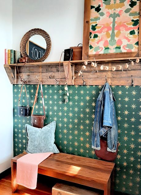 Eclectic Entryway, Mid Century Wallpaper, Refinishing Floors, Stencils Wall, House Inspo, My Dream Home, House Inspiration, Thrift Store, Sweet Home