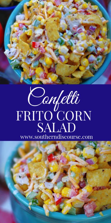 Paula Dean Corn Salad With Fritos, Corn Salad Fritos, Cold Corn Salad With Fritos, Confetti Corn Salad, Dorito Corn Salad, Salads To Take To A Bbq, Chilli Cheese Frito Corn Salad, Side With Sandwiches, Frito Salad Recipes