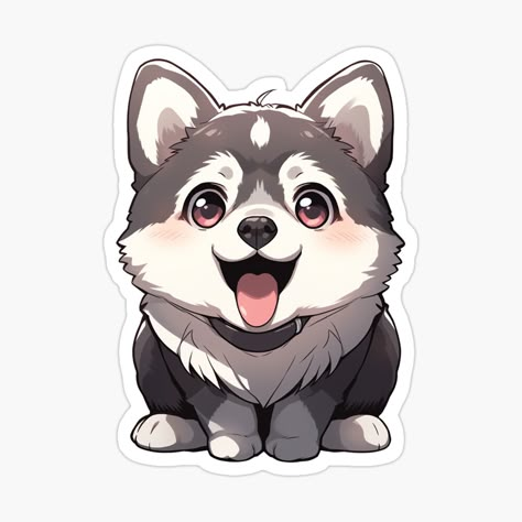 Cute Kawaii Husky Dog Smiling by CozyKawaiiArt | Redbubble Dog Character Art, Blue Husky, Dog Smiling, Cute Suitcases, Kawaii Dog, Cute Animal Drawings Kawaii, Puppy Face, Puppy Photos, Smiling Dogs