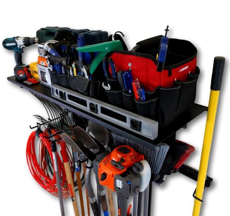 StoreYourBoard Tool Pro Essential Garage Rack, Equipment Organizer, Wall Mount Hanger With Overhead Shelf : Amazon.ca: Tools & Home Improvement Garage Racking, Garage Tool Organization, Yard Tools, Tool Rack, Overhead Storage, Custom Storage, Hanger Rack, Garage Tools, Home Tools