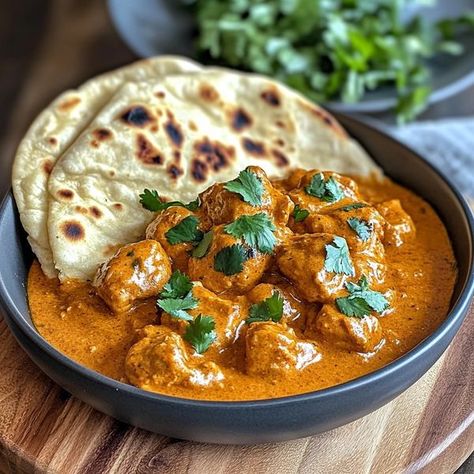 Indian Buttered Chicken, Butter Curry Chicken, Butter Chicken Wrap, Chicken Roti Recipe, Butter Chicken And Naan, Butter Chicken With Naan, Emma Food, Butter Naan Recipe, Monday Food