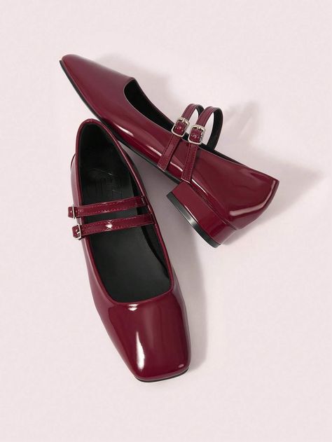 Wine Red Mary Janes, Burgundy Mary Janes, Red Mary Jane Shoes, Chunky Heels Casual, Zapatos Mary Jane, Vacation Shoes, Burgundy Heels, Back To School Shoes, Burgundy Shoes