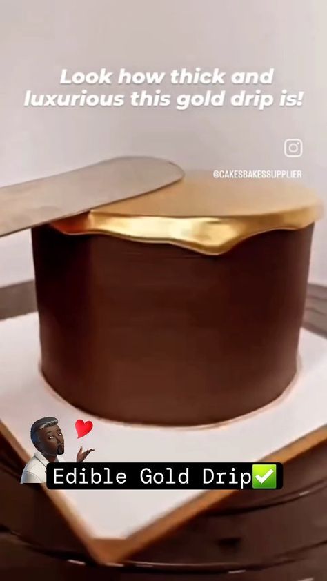 Michael Salako | This edible gold drip is thick❕️ #Recipe Alert ⚠️ Edible Gold Drip by @cakesbakessupplier | Instagram Chocolate And Gold Birthday Cake, Gold Cake Drip, Gold Drip Recipe, Chocolate Birthday Cake Decoration, Gold Drip Cake, Drip Cake Recipes, Cake Lettering, Letter Cake, Gold Birthday Cake