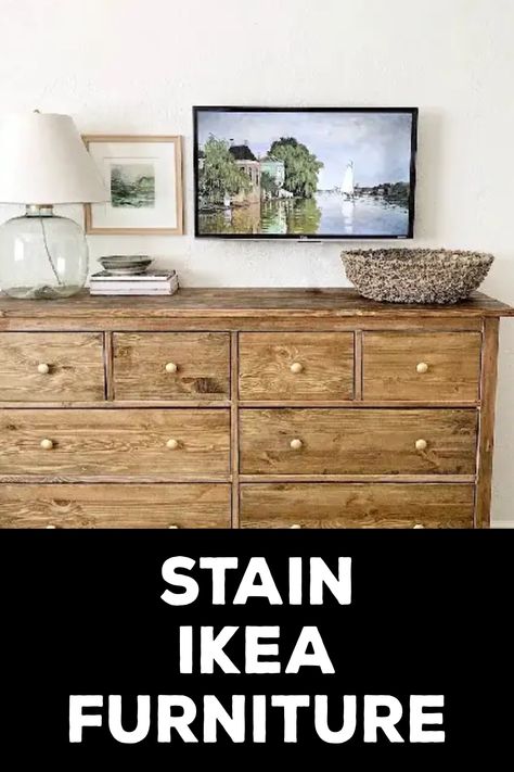 How to Stain IKEA Furniture How To Refinish Ikea Furniture, Refinishing Ikea Furniture, How To Stain Ikea Furniture, Repainting Ikea Furniture, Paint Ikea Furniture To Look Like Wood, Staining Ikea Furniture, Painted Ikea Furniture, Ikea White Furniture, Stain Laminate Furniture