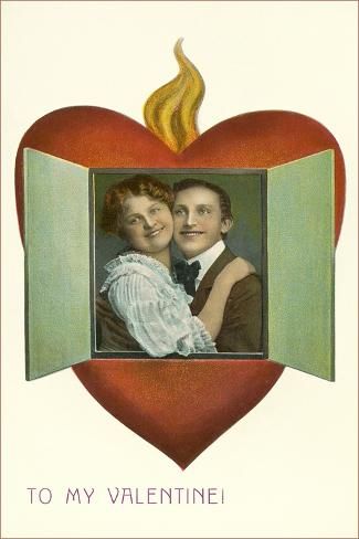 size: 18x12in Art Print: To My Valentine, Victorian Couple in Heart : Old School Valentines, Martha Wayne, Victorian Cards, To My Valentine, Victorian Couple, Victorian Valentines, Heart Art Print, Heart Printable, Valentines School