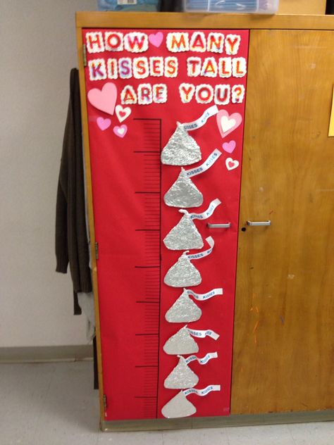 How Many Kisses Tall Are You, Valentine’s Day Preschool Door, Valentines Day Boards Preschool, Valentine Boards For Preschool, February Preschool Door Ideas, Valentines Classroom Decor, Valentine Classroom Decorations, Valentines Day Door Classroom, Valentine Door Decorations For School